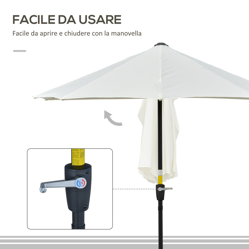 Semicircular Umbrella with Crank and Anti-UV Canopy, 200x190x240 cm, Cream
