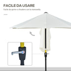 Semicircular Umbrella with Crank and Anti-UV Canopy, 200x190x240 cm, Cream