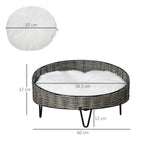 PE Rattan Dog and Cat Bed with Washable Plush Cushion, Φ60x32cm Dark Grey
