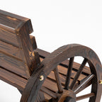 Outsunny 2-Seater Garden Bench with Slatted Frame and Wagon Wheel Armrests, Wooden, 105.5x56x79 cm, Burnt Brown