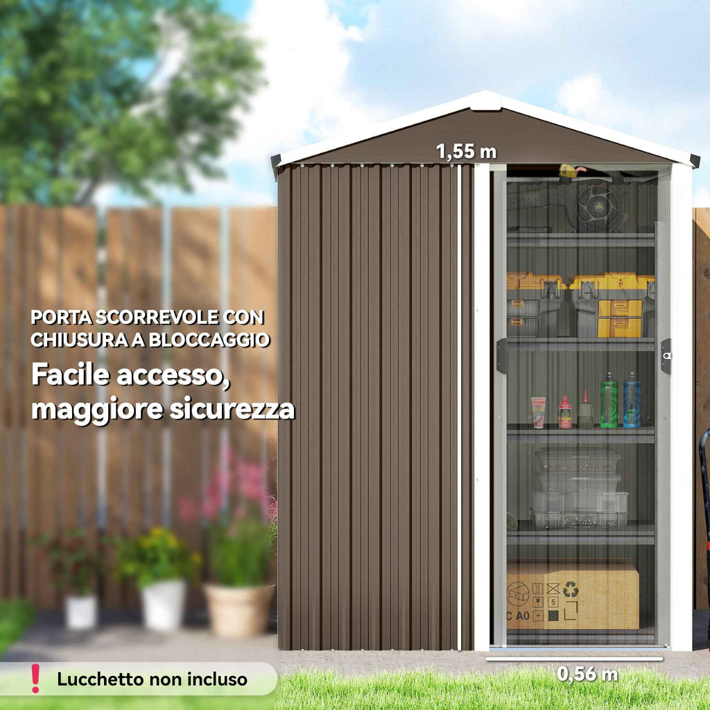 Outsunny 1.1m² Steel Garden Shed with Lockable Sliding Door, 136x87x179cm, Brown