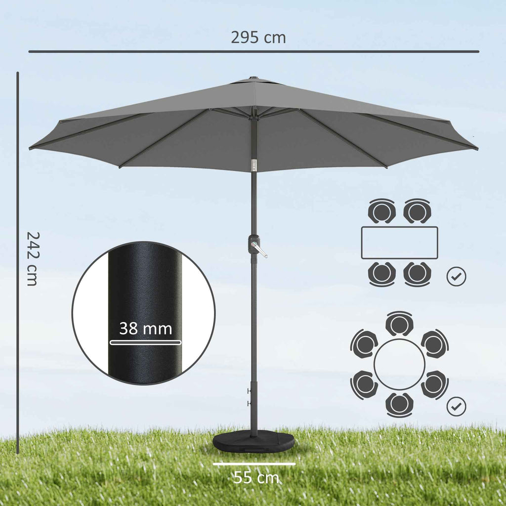 Outsunny 3x3m Tilting Round Umbrella with Crank Handle, Metal and Polyester, Dark Grey