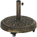 Outsunny 21kg Round Resin Umbrella Base with Wheels and Brakes, Bronze