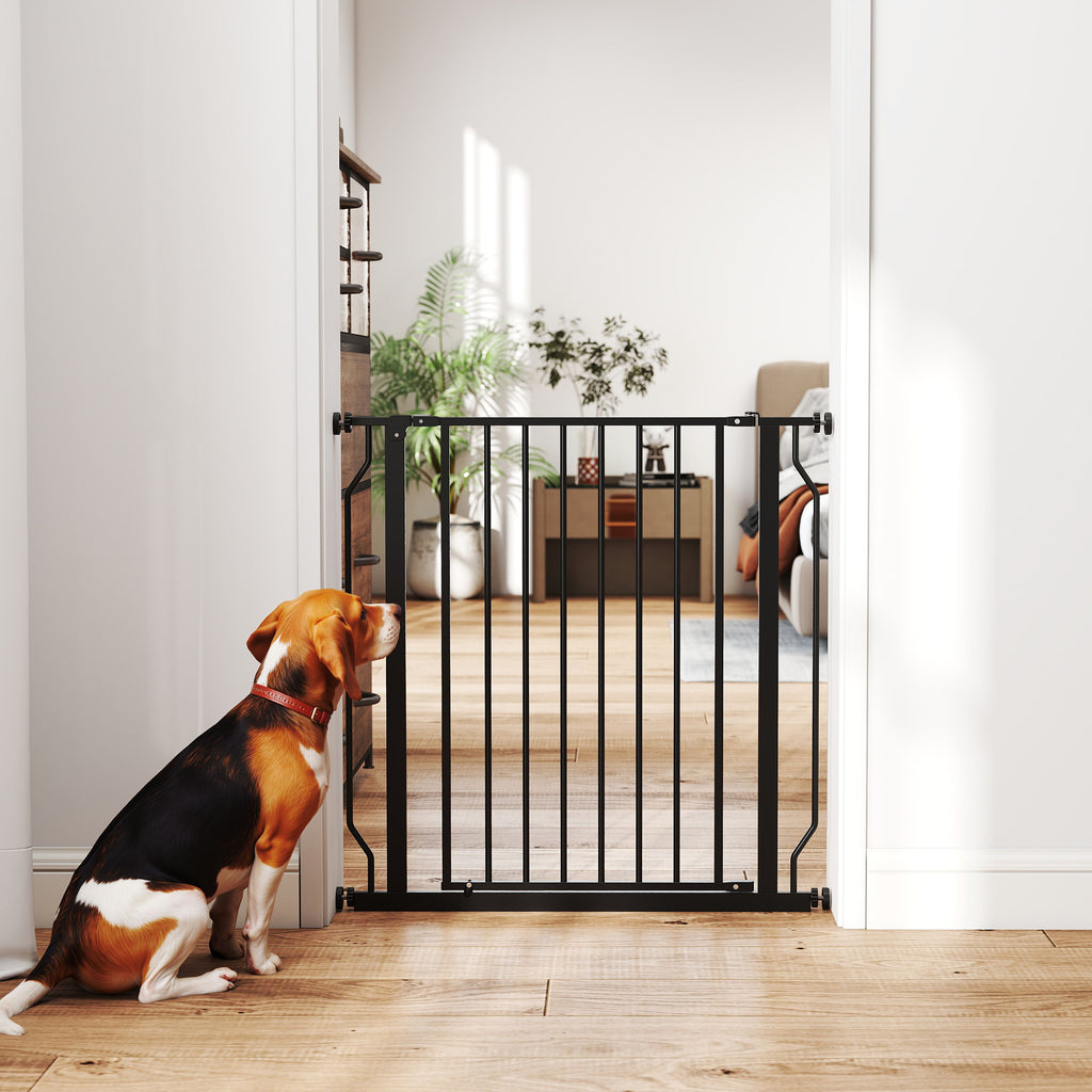 Extendable and Adjustable Dog Gate for Stairs and Doors, Made of Steel and ABS, 75-85x76 cm, Black
