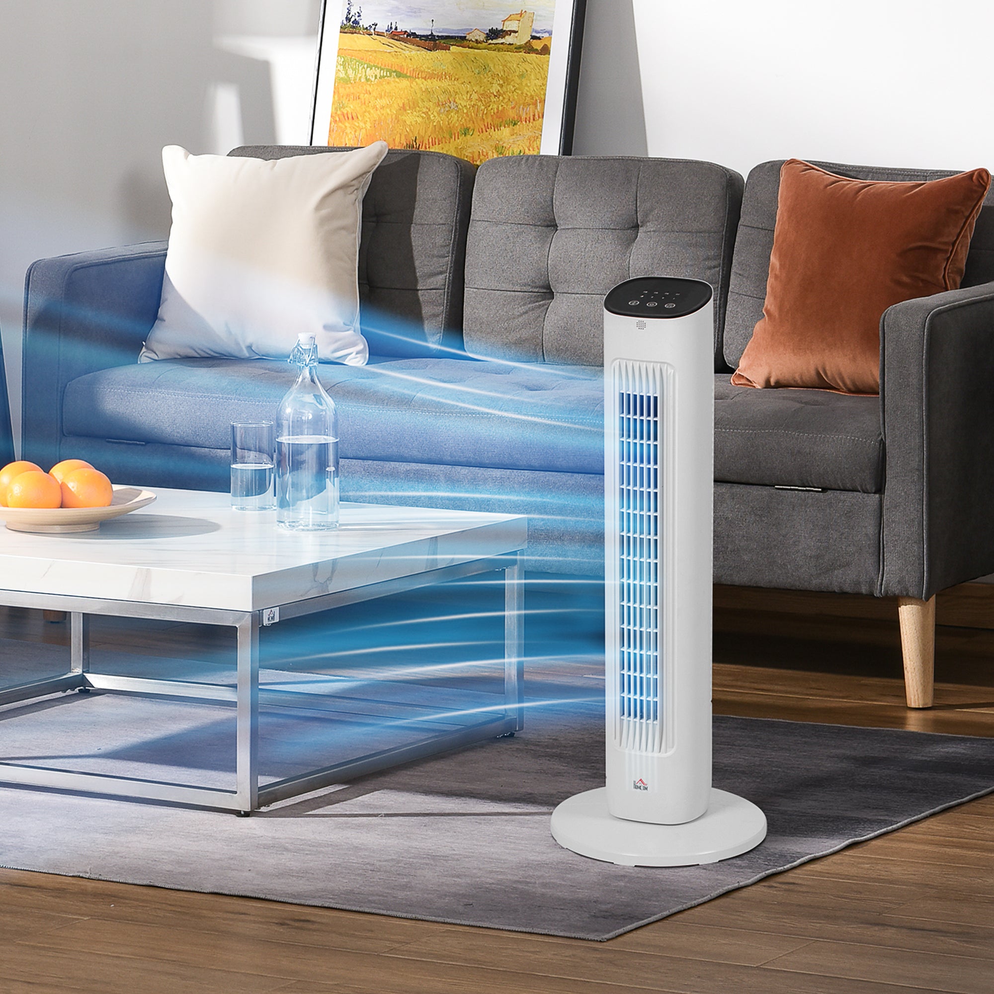 HOMCOM Column Fan with Remote Control and 3 Speeds, 15 Hour Timer, Oscillation and Night Mode, White - Borgè