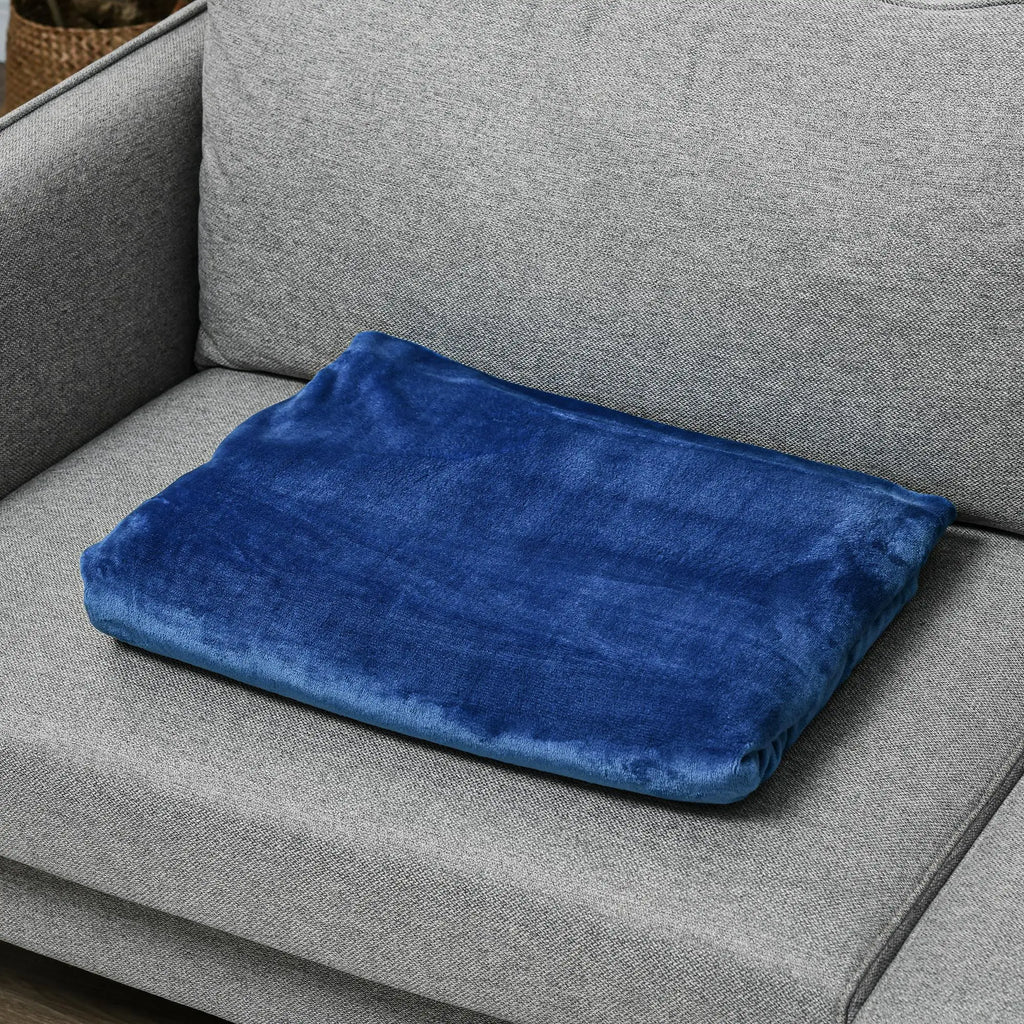 Dark Blue 330 GSM Reversible Flannel Blanket for Indoor and Outdoor Use, 203x152x0.5 cm, Dark Blue