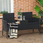 2-Seater Outdoor Sofa with Coffee Table, in Steel and PE Rattan, 137x59x82 cm, Black - Borgè