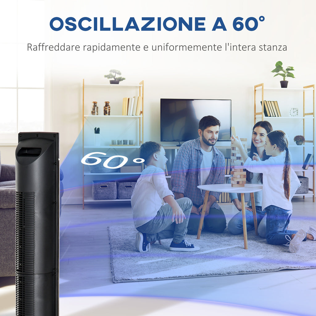 HOMCOM 60W Column Fan with 3 Speeds, 3 Modes and 8h Timer, in ABS, Ø32x106.8 cm, Black - Borgè