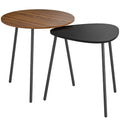 Set of 2 Stackable Coffee Tables with Metal Frame for Living Room and Office, Walnut and Black