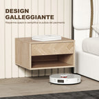 HOMCOM Set of 2 Modern Floating Bedside Tables with Drawer and Open Compartment, 37x32x21 cm, Natural Wood