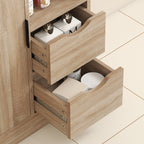 Space-Saving Slim Bathroom Cabinet with 2 Drawers, Shelves and Cabinet, 50x25x100 cm, Natural Wood