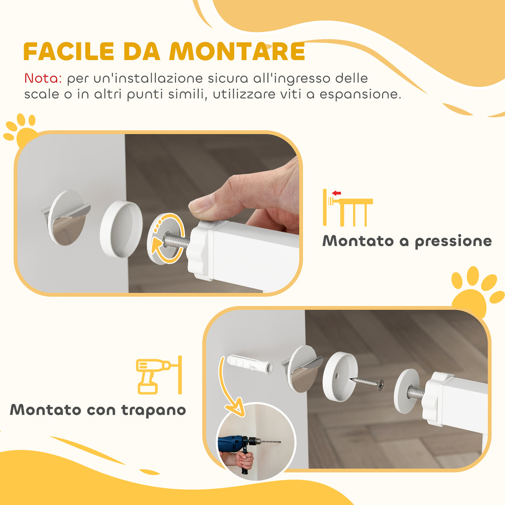 Adjustable Dog Gate 76-104 cm, 106 cm High Gate with 2 Extensions, White