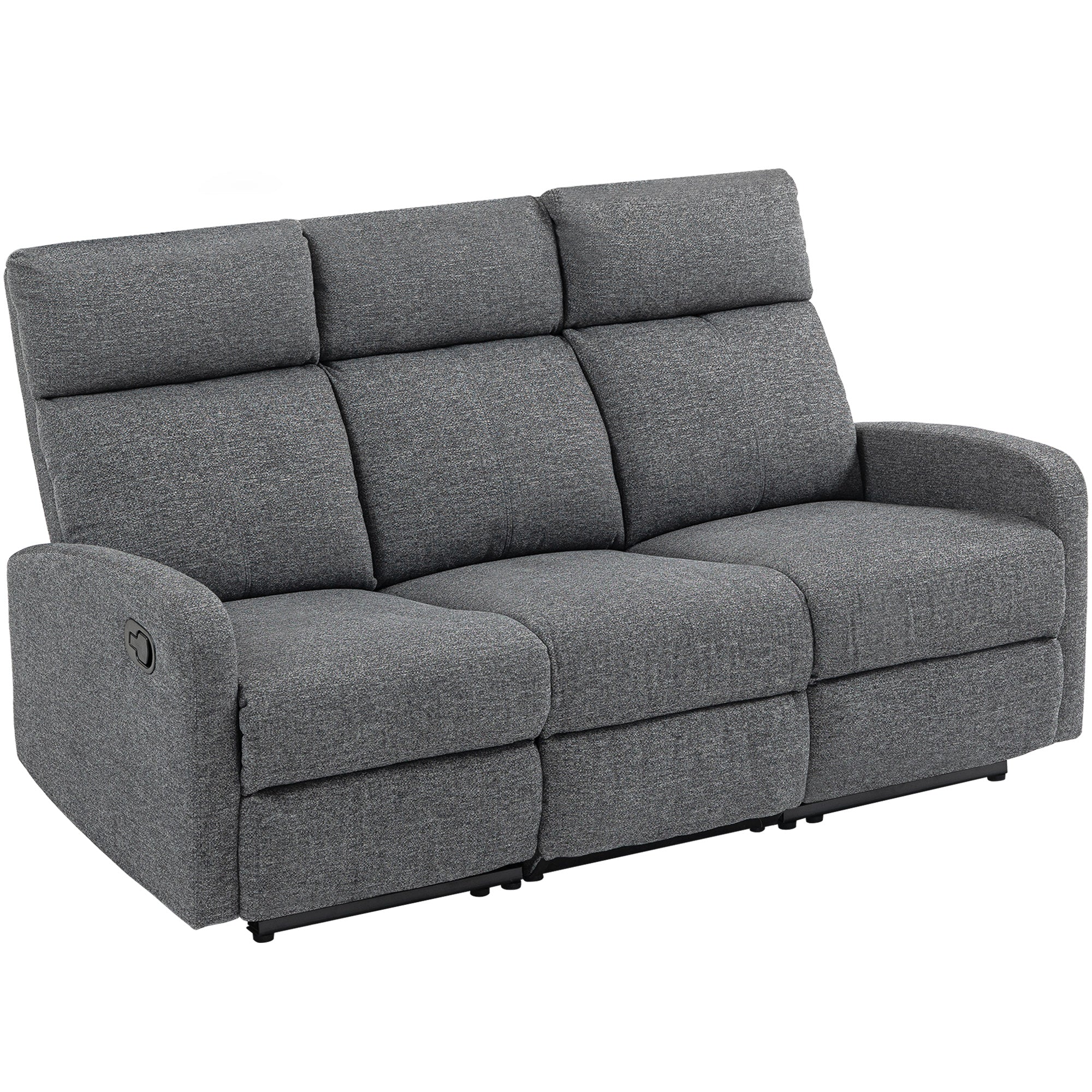 3-Seater Independently Reclining Sofa with Grey Chenille Upholstery, 179x91x98 cm