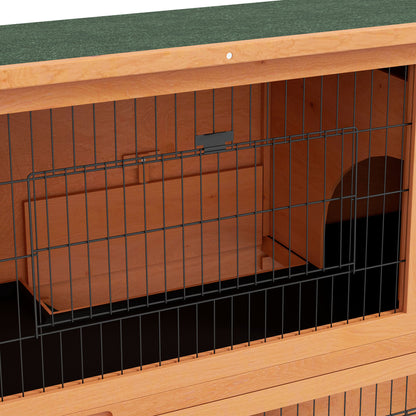 PawHut Wooden Rabbit Hutch, Guinea Pig Cage, with Removable Tray, Wheels - Brown - Borgè