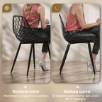 Set of 4 Modern Dining Chairs with Perforated Backrest in Plastic and Metal Legs, Black
