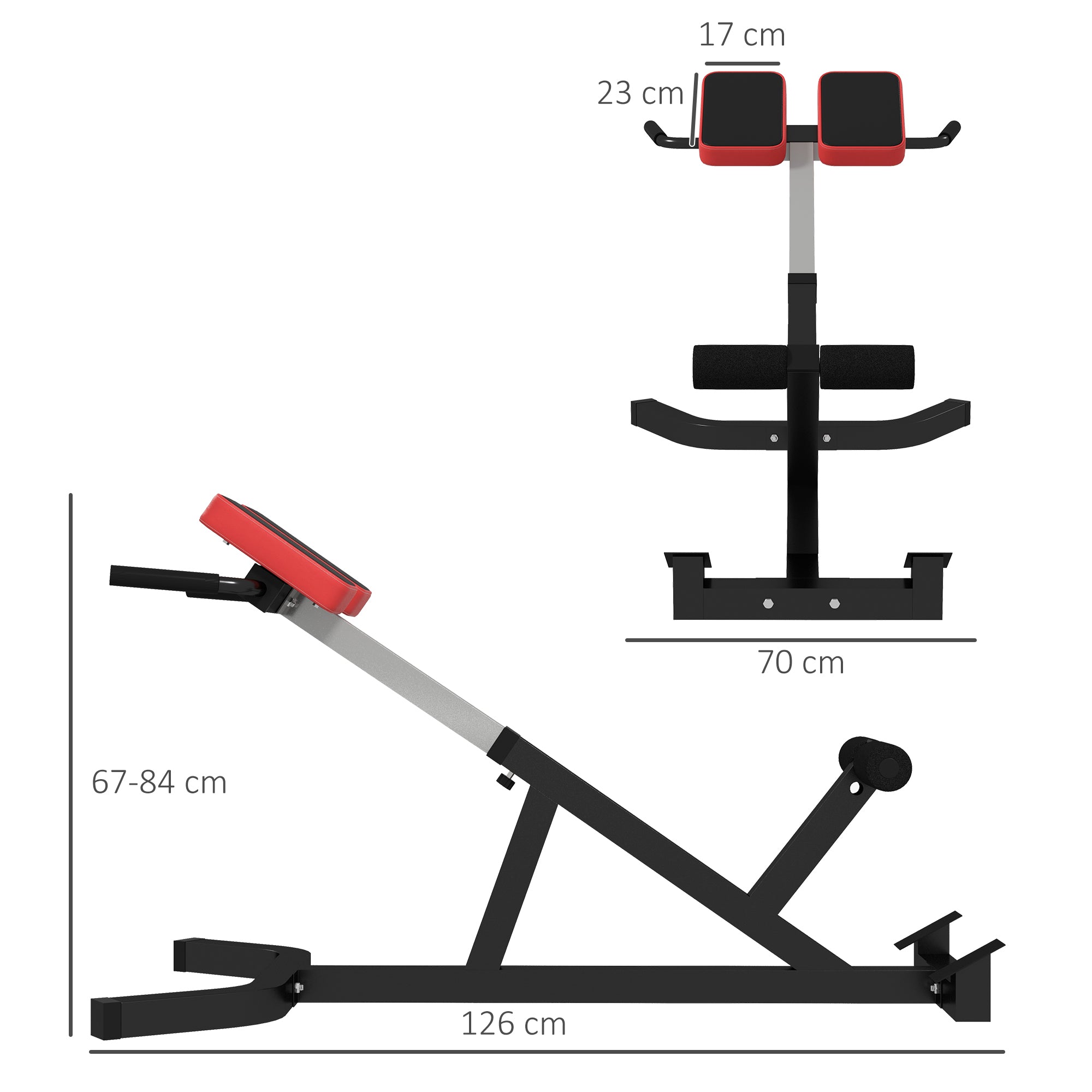 SportNow Roman chair at adjustable height with thick padding, in steel and PU, 126x70x67-84 cm, black - Borgè