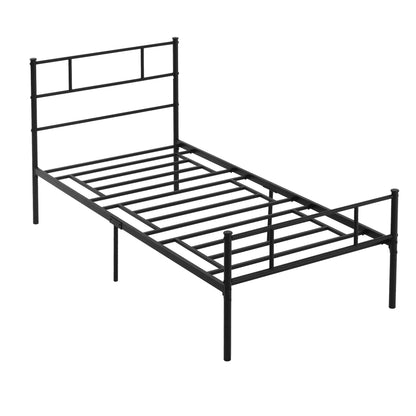 Single Steel Bed Frame 90x200cm with Slats, Headboard and Footboard, Black - Borgè