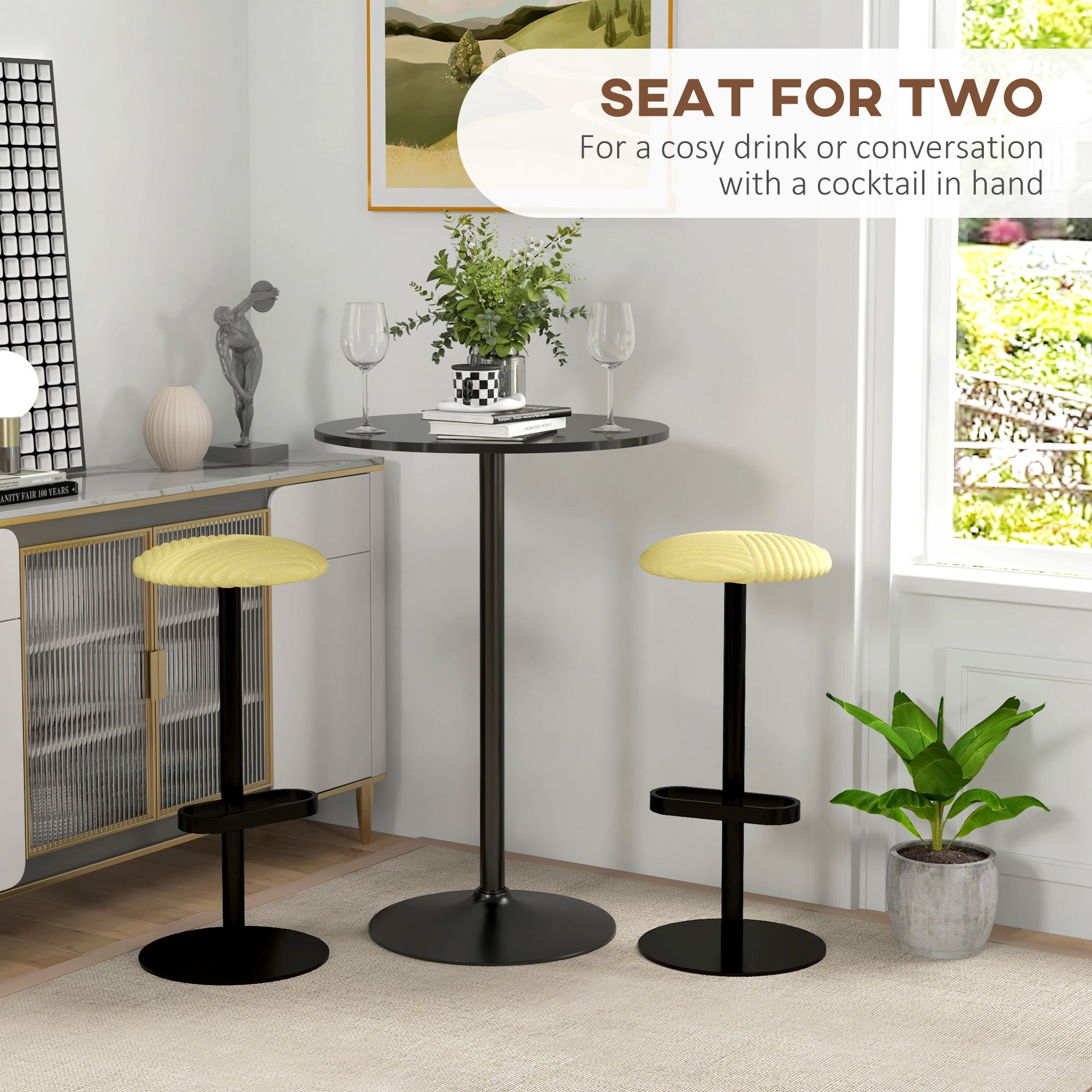 Homcom tall table from modern round bar with steel base and mdf top, Ø70x102cm, black - Borgè