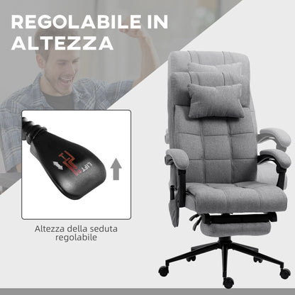 Reclining and Heating Office Chair with 6 Massage Points and 5 Modes, Gray - Borgè