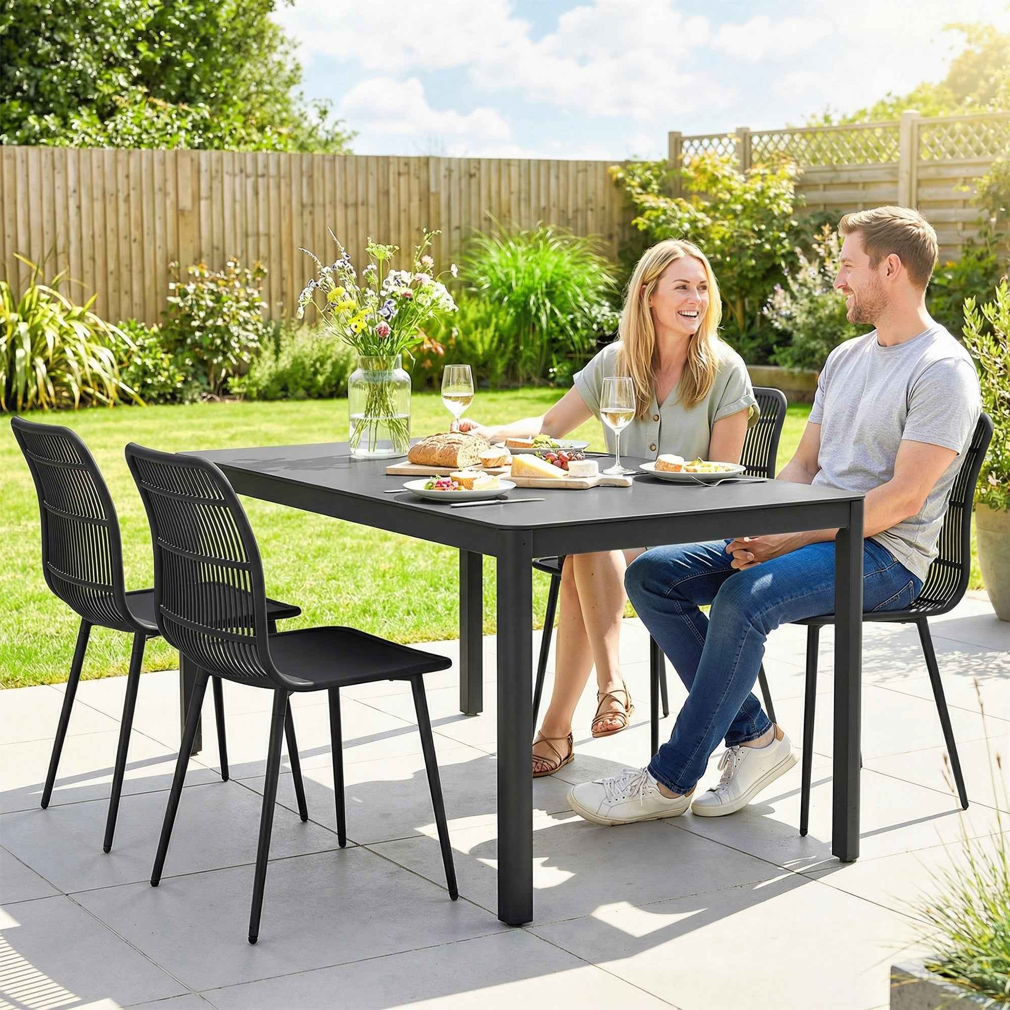 Outsunny Outdoor Dining Chairs Set of 4, Garden Chairs with Slatted Backrest, Black
