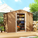 Steel Sheet Garden Shed with Sliding Doors, 236x174x190cm, Brown