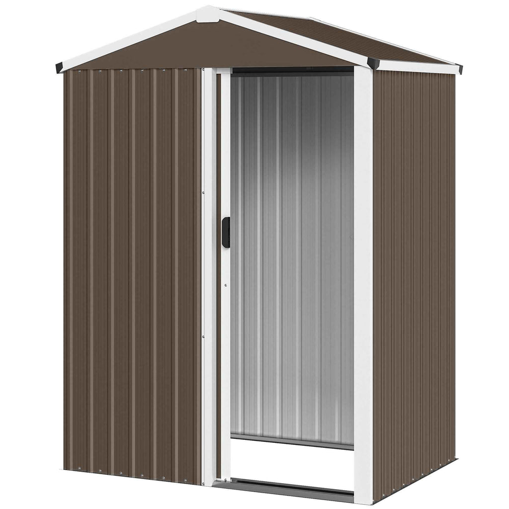 Outsunny 1.1m² Steel Garden Shed with Lockable Sliding Door, 136x87x179cm, Brown