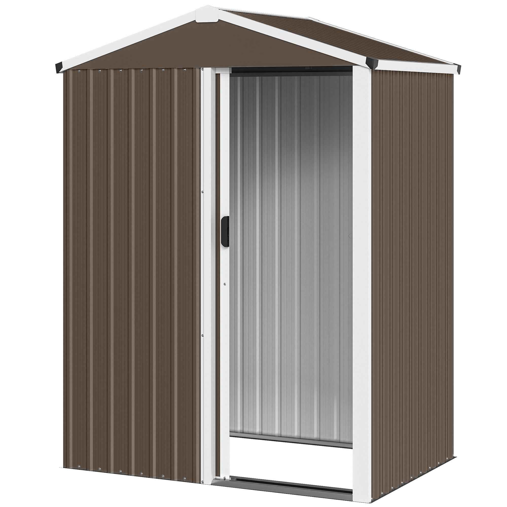 Outsunny 1.1m² Steel Garden Shed with Lockable Sliding Door, 136x87x179cm, Brown
