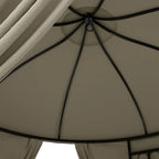 Round Garden Gazebo Ø3m with Curtains and Air Vents in Metal and Polyester, Beige