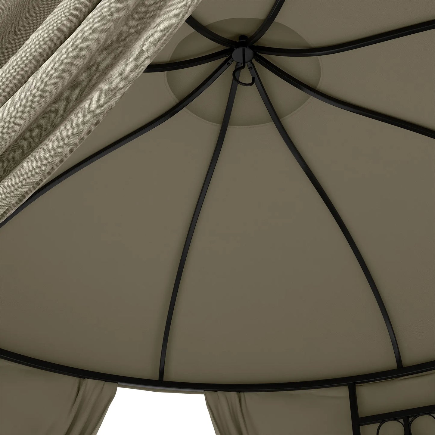 Round Garden Gazebo Ø3m with Curtains and Air Vents in Metal and Polyester, Beige