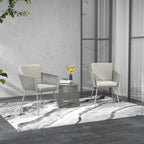 Outdoor Set with Glass Coffee Table and 2 Rattan Garden Chairs Boho Style, Light Grey