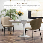 Set of 2 Dining Chairs in Steel and Linen-Effect Fabric, Padded Seat, Curved Backrest, Light Brown