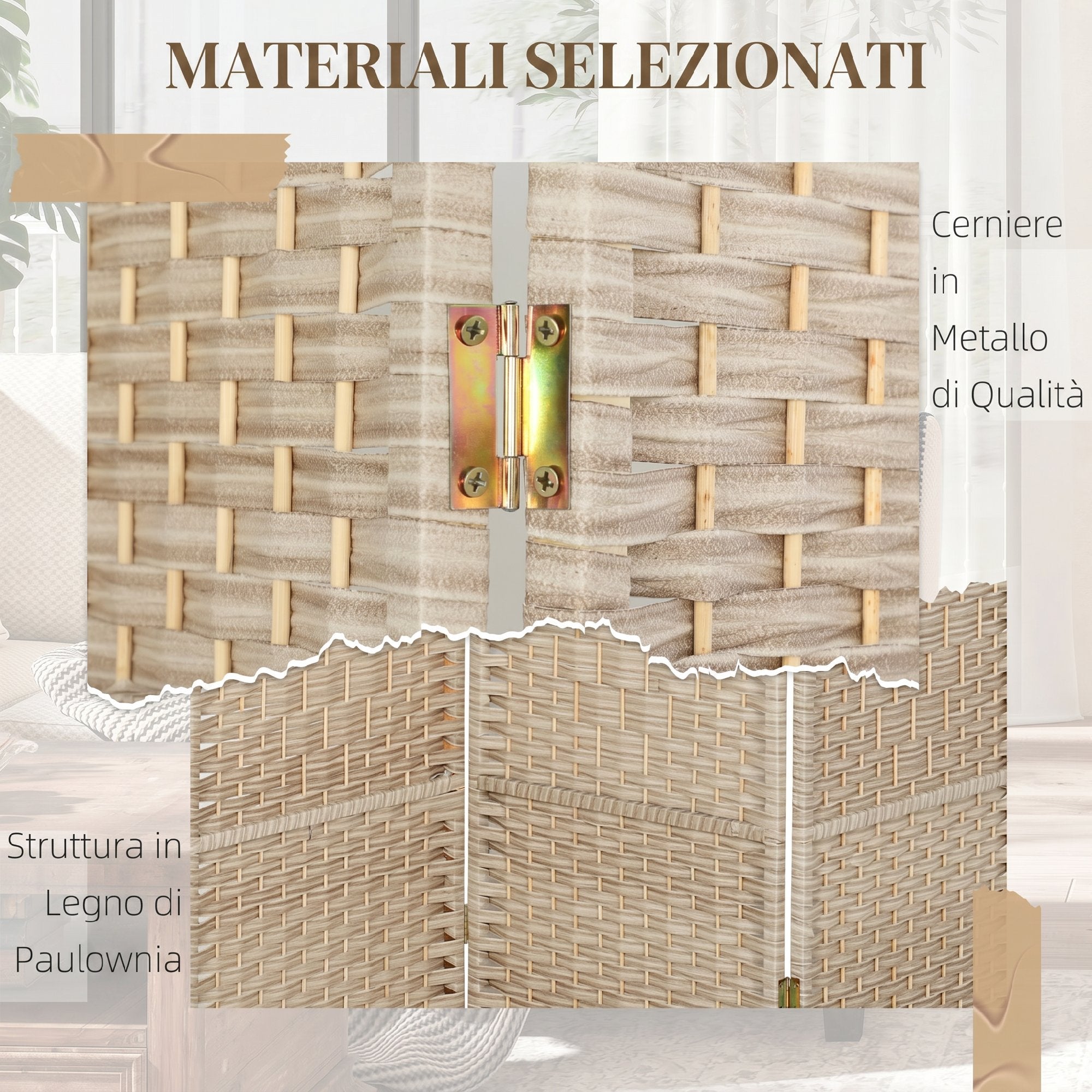 HOMCOM 3-Panel Folding Room Divider, 135x180cm, Woven PP and Pine Wood Screen, Oak