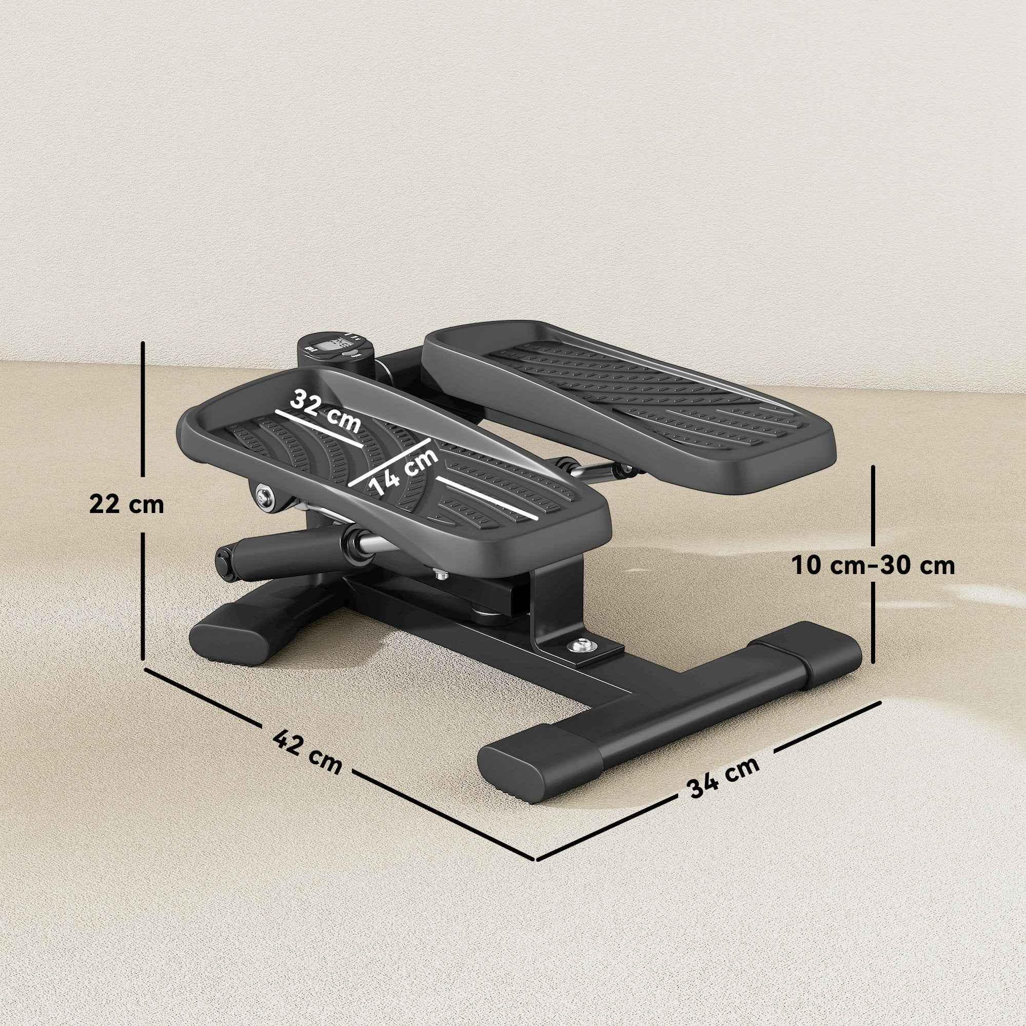 SPORTNOW 2-in-1 Stepper Twister with LCD Monitor, Large Non-Slip Pedals, 100 kg Capacity, Black