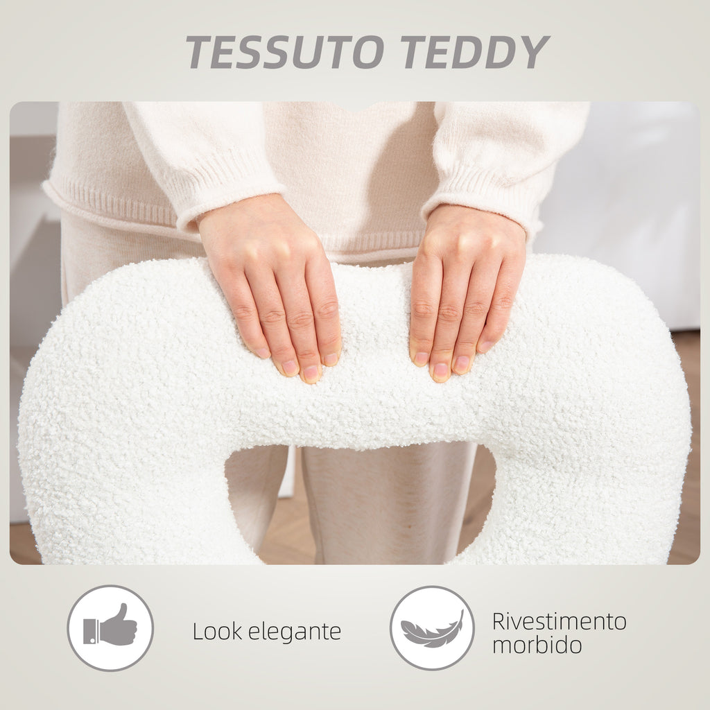 Padded Office Chair with Heart-Shaped Backrest and Wheels, in Teddy Velvet and Plastic, 45x56x78-88 cm, White