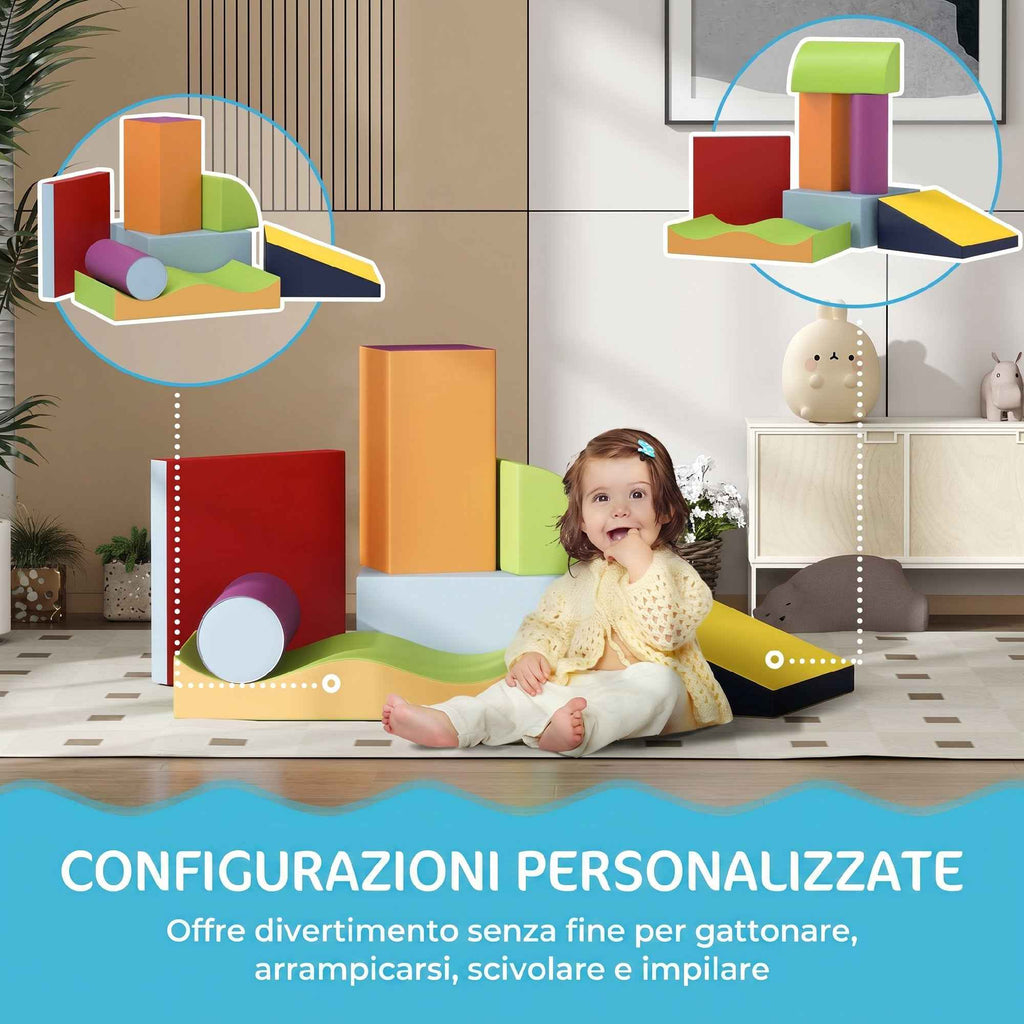 HOMCOM 7-Piece Soft Building Set for Kids Ages 1-3 Years, Foam and PU Leather, for Home and Nursery, Multicolor