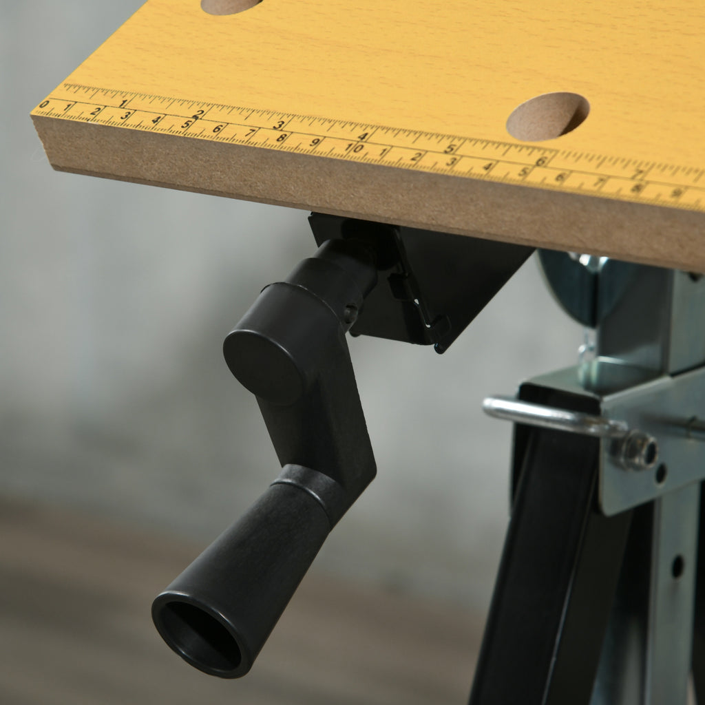 HOMCOM Folding Workbench with 4 Clamps, Adjustable Height and Angle, 100 kg Load Capacity, Black and Wood Color