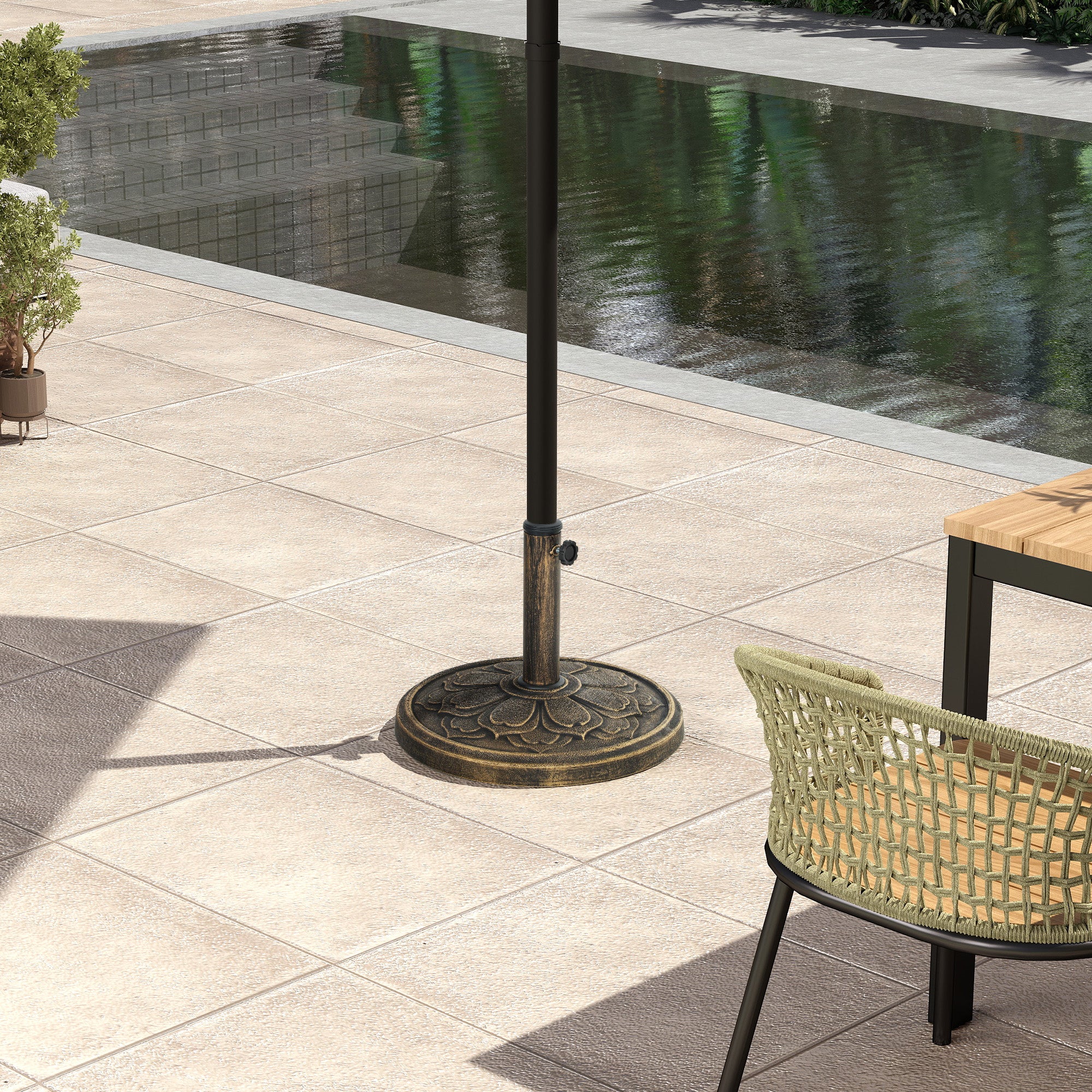 12 kg Umbrella Base with Integrated Crank, in Resin, Metal and Cement, Ø46x33 cm, Bronze