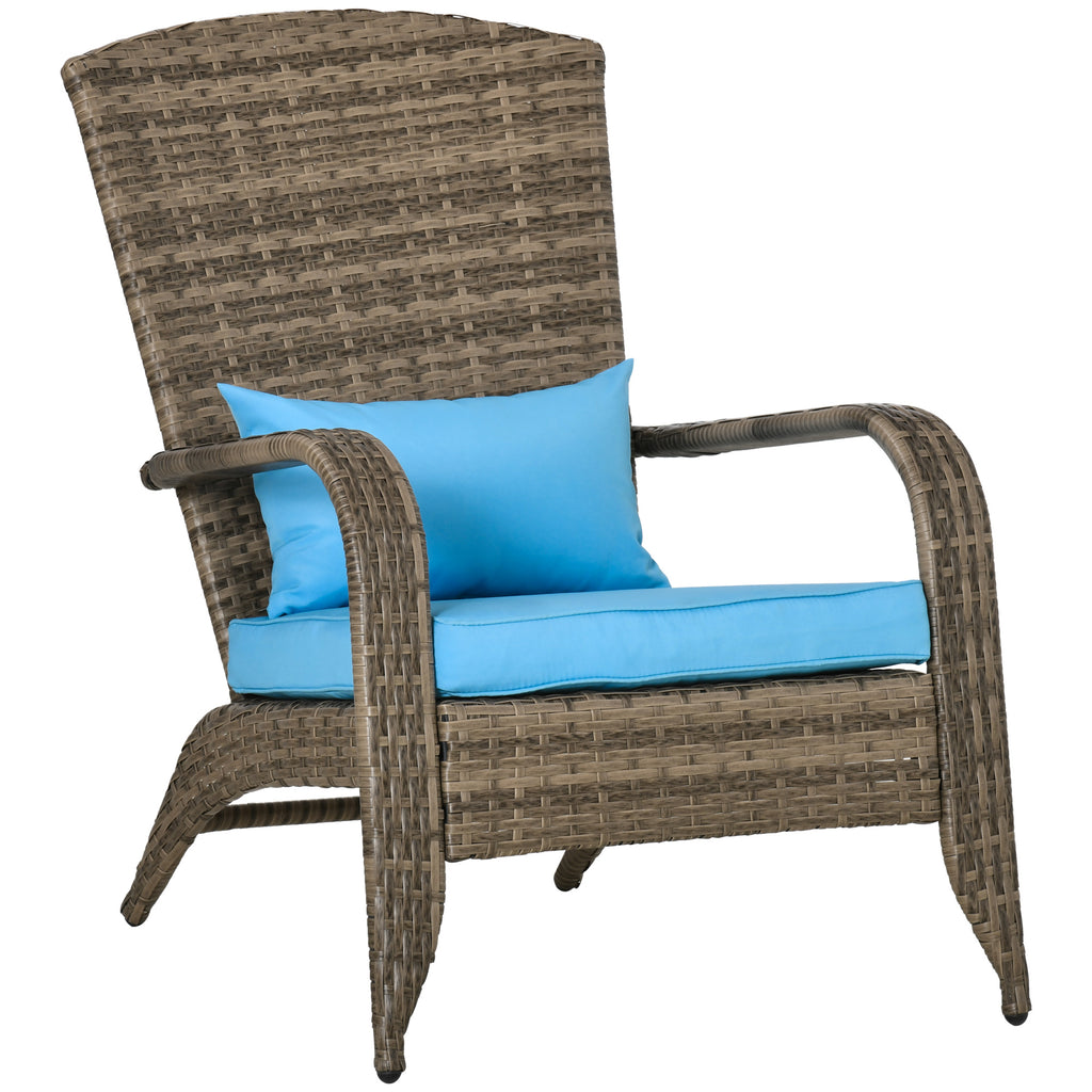 Outsunny Garden Chair Adironrack with armrests, in Rattan and Steel, 65x86x90 cm, brown and blue - Borgè