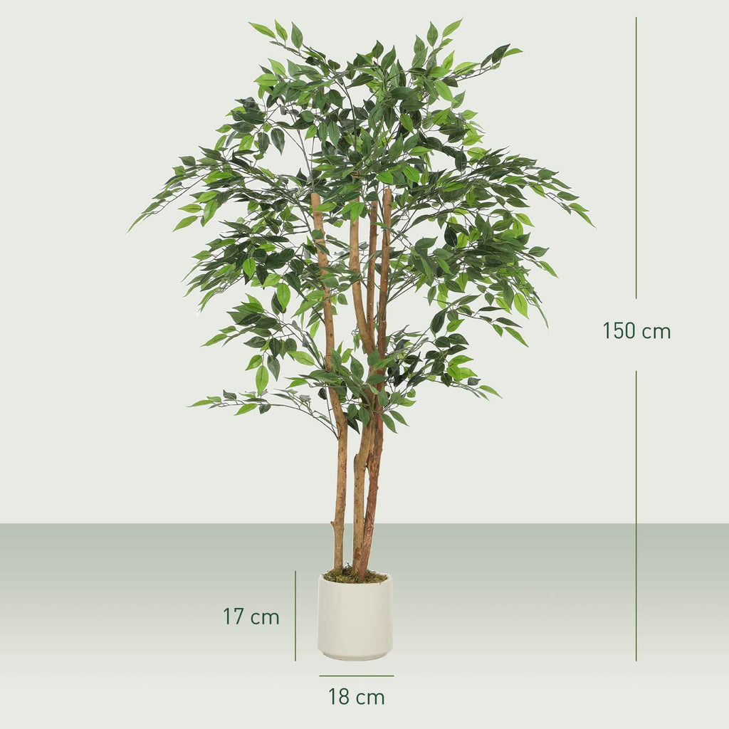 HOMCOM Artificial Banyan Tree Plant in PEVA and Wood with Adjustable Branches and White Container Pot in PP and Cement