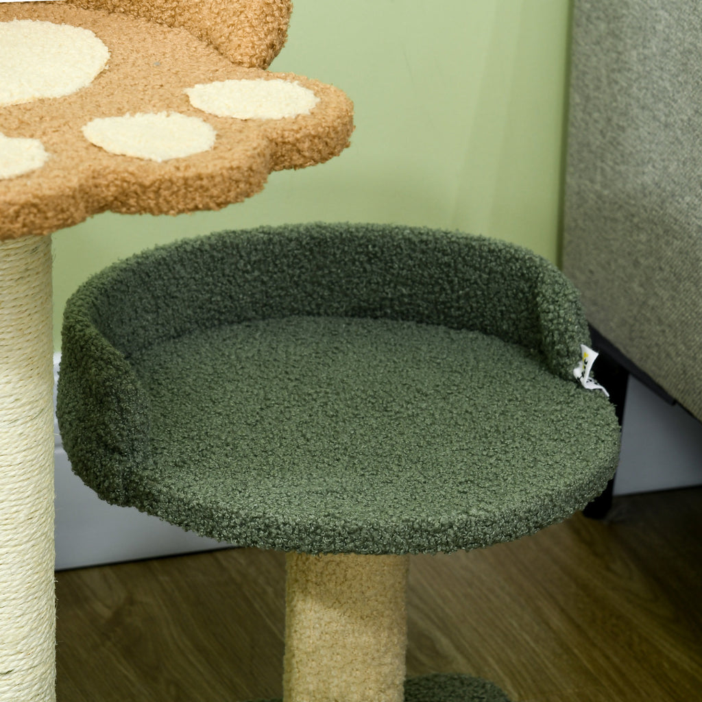 Cat Tree with 2 Cat Beds, Ball and Velvet Lining, 43x39x52cm