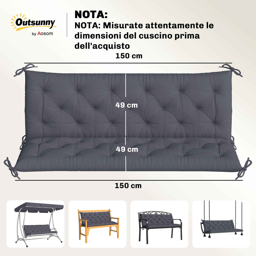 Outsunny Capitonné Style Garden Cushion with 6 Ties, in Cotton and Polyester, 150x98x8 cm, Dark Grey