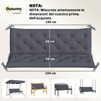 Outsunny Capitonné Style Garden Cushion with 6 Ties, in Cotton and Polyester, 150x98x8 cm, Dark Grey