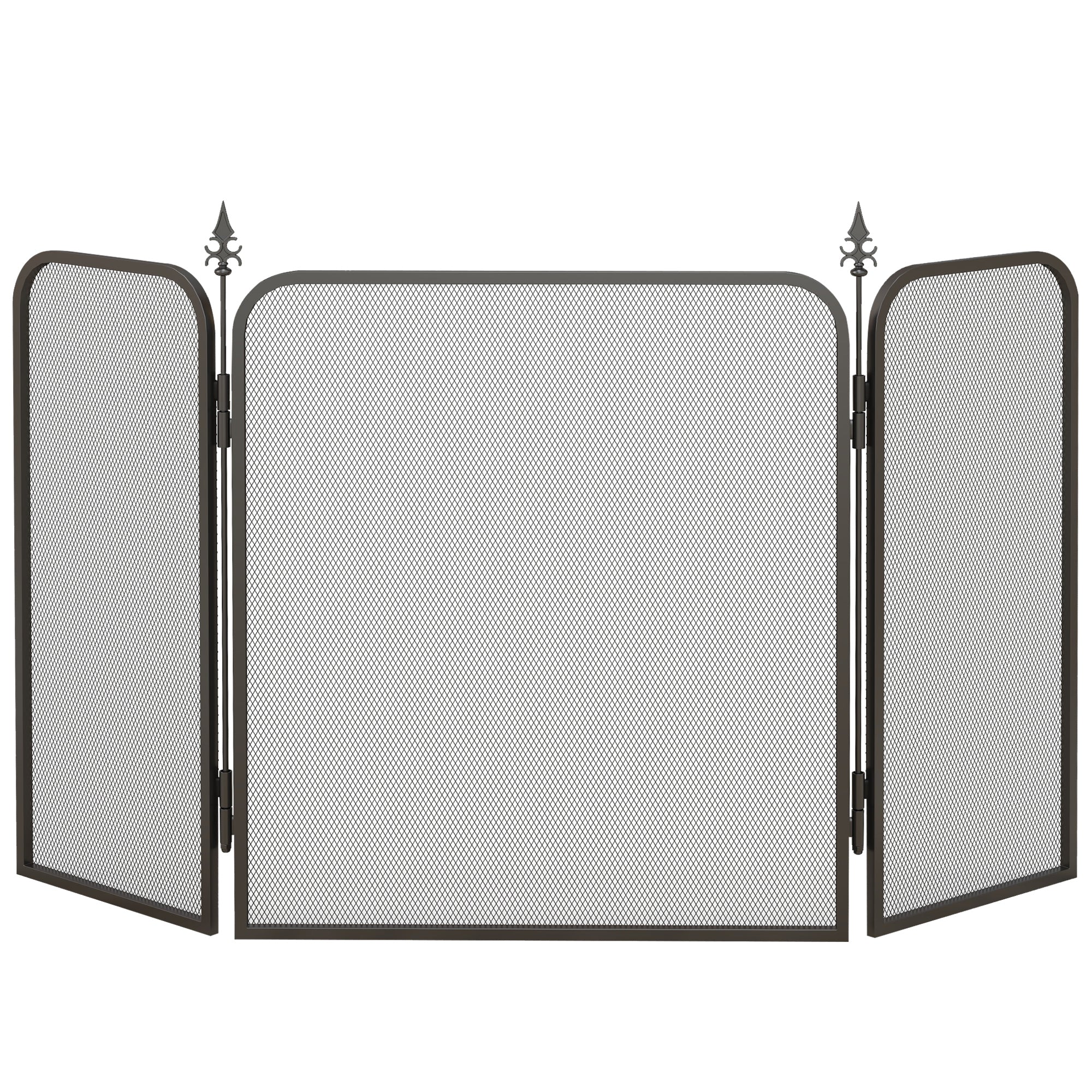 3-Panel Folding Fireplace Spark Guard Metal, 96x1.3x56 cm, Black