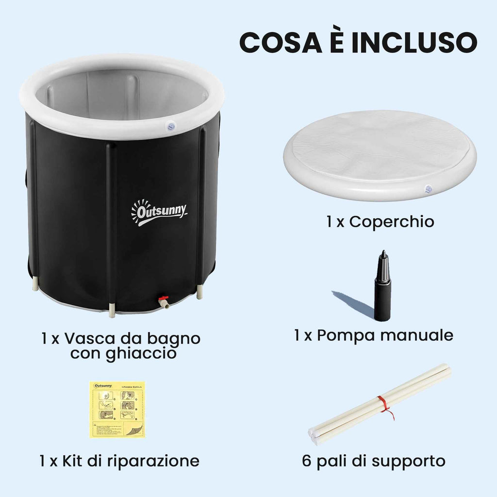 Outsunny 280L Ice Tub for Athletes with Cover and Pump, Ø78x71 cm, Black