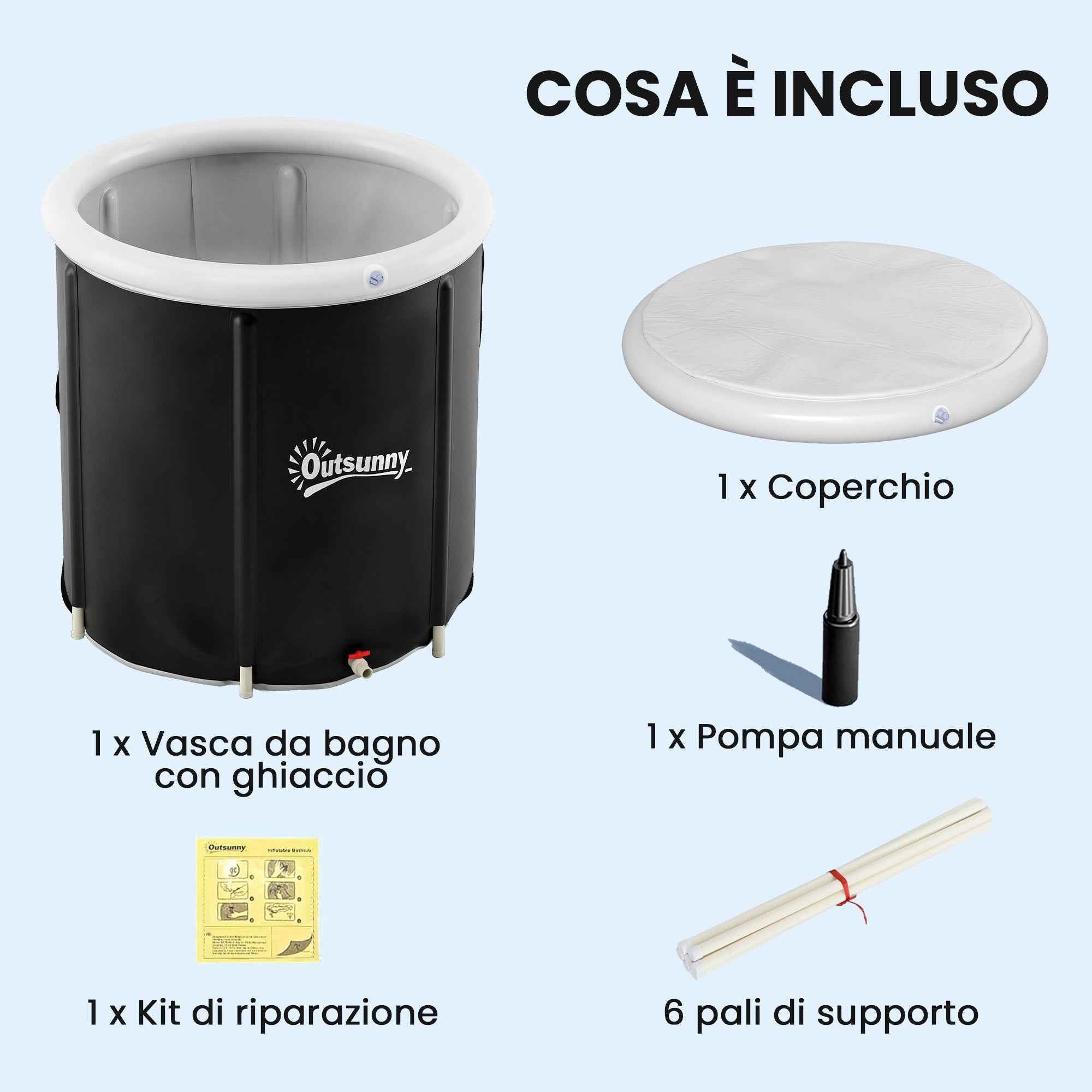 Outsunny 280L Ice Tub for Athletes with Cover and Pump, Ø78x71 cm, Black