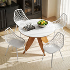 Set of 4 Modern Dining Chairs with Perforated Backrest in Plastic and Metal Legs, White
