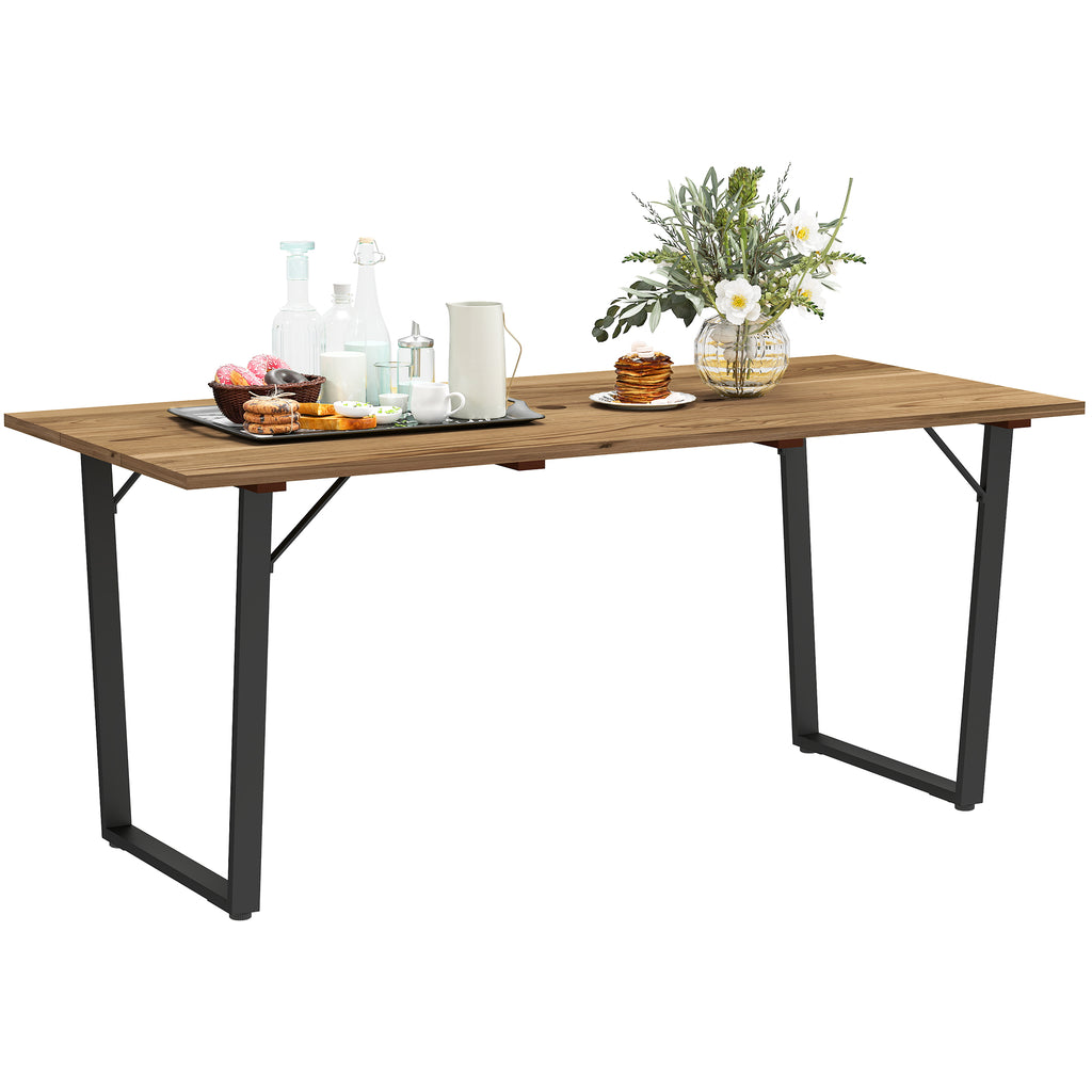 6 Seater Rectangular Garden Table with Umbrella Hole, Wood and Steel, 175x80x75 cm, Brown