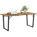 6 Seater Rectangular Garden Table with Umbrella Hole, Wood and Steel, 175x80x75 cm, Brown