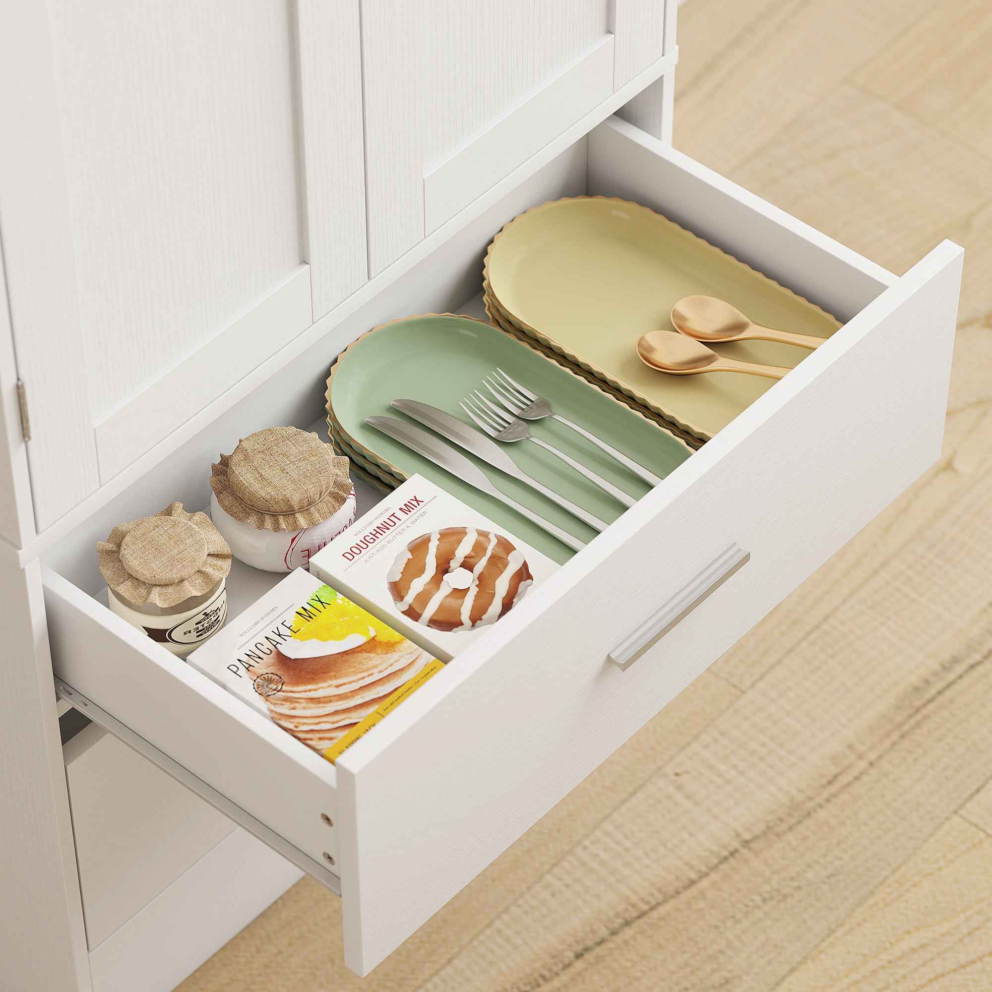 HOMCOM Kitchen Cabinet Sideboard with 8 Spice Racks and 2 Drawers, 60x40x159 cm, White
