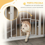 Tall Adjustable Dog Gate with Small Door and Automatic Closing, 74-80x104cm, White